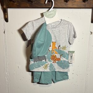 Petit Lem Gray and Teal Baby Outfit with Animal Print